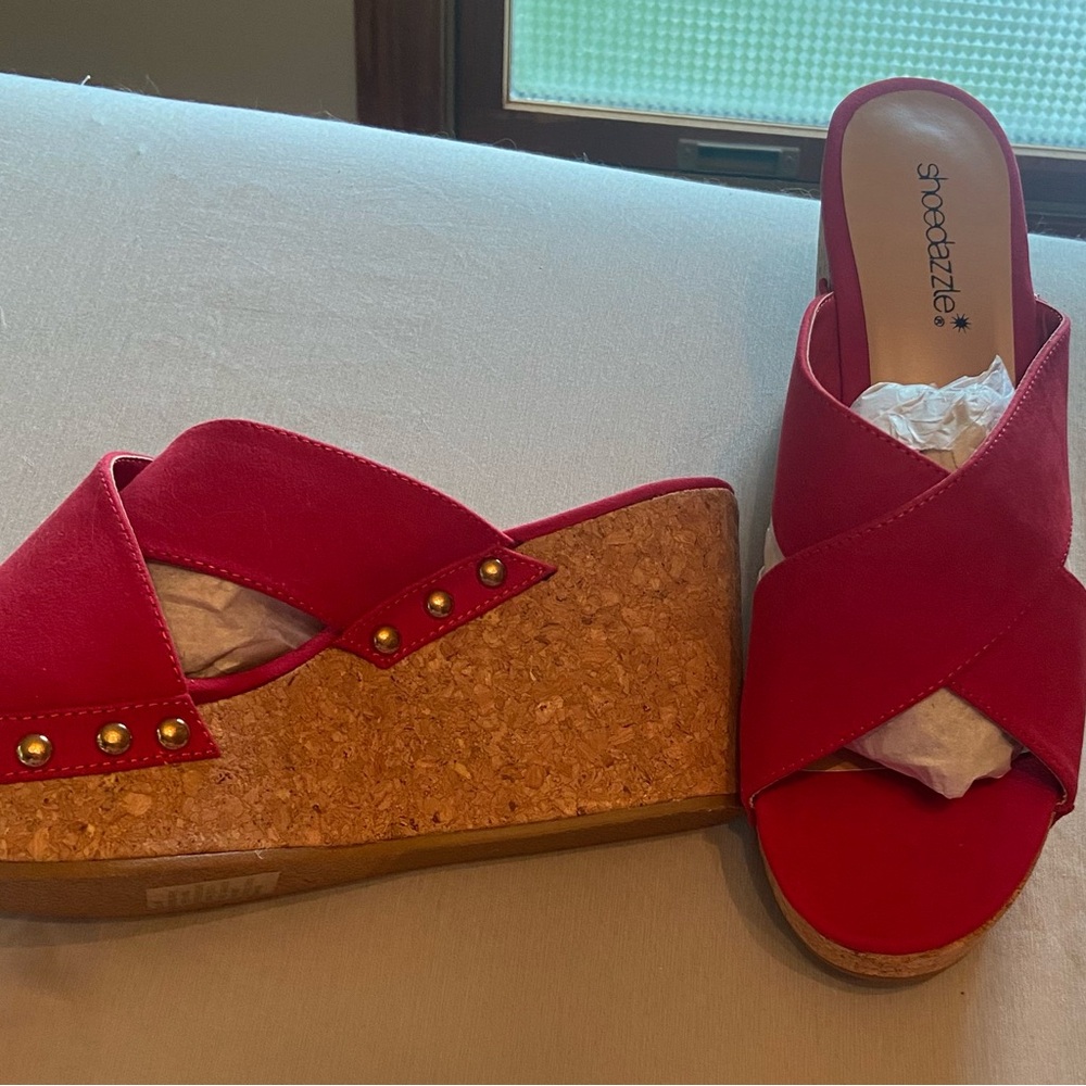 Shoe Dazzle Red Wedge Sandals